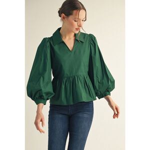 238. Hunter Green Cotton Peplum Blouse